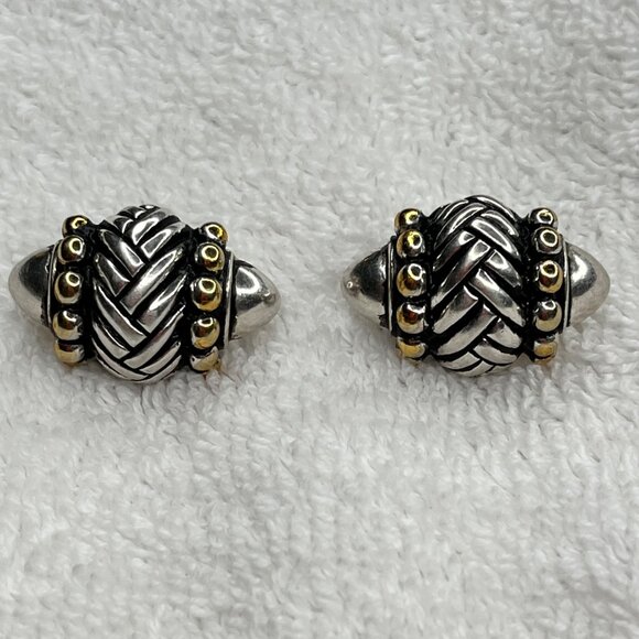 Vintage Sterling Silver Clip-On Earrings With Braided Design & Gold-Tone Accents - Picture 5 of 5